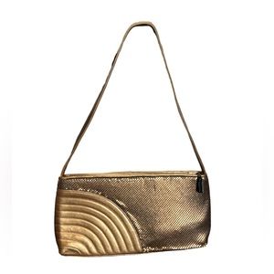 Whiting and Davis Vintage Shoulder Bag, Metallic Gold Leather and Copper Metal